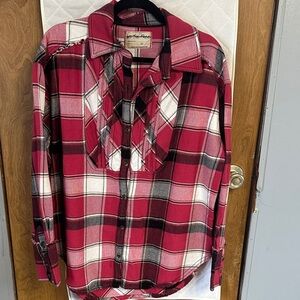 We The Free Burgundy and White Plaid Shirt